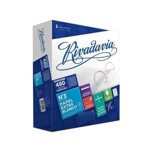Repuesto Rivadavia N°3 extra blanco x 480 hjs cuadriculadas
