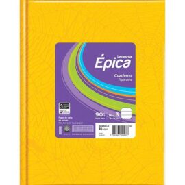 Cuaderno Epica Forrado  amarillo tapa dura 19x24 100 hjs rayadas de 90grs